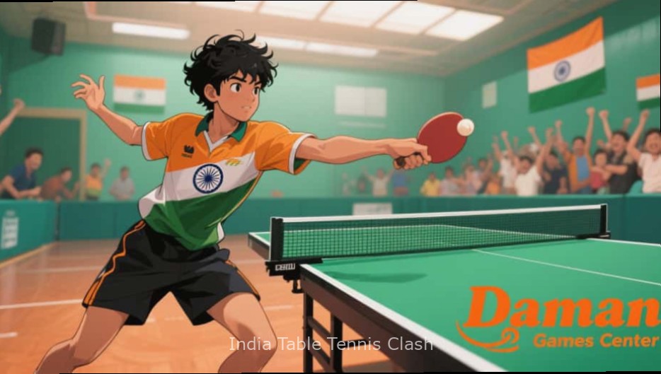 India Table Tennis Clash gameplay screenshot showing a match in progress